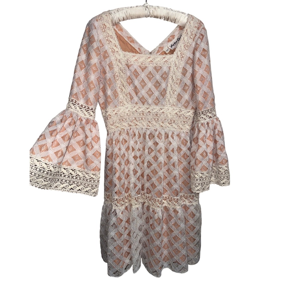 Victor Costa Vintage Lace Bell Sleeve Tiered Dress Cottage Prairie Victorian 10